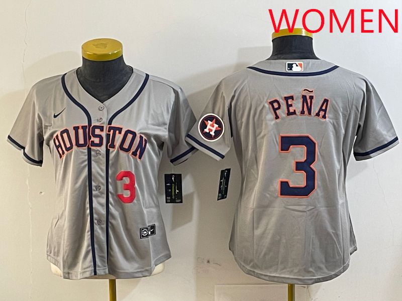 Women Houston Astros #3 Pena Grey Game 2025 Nike MLB Jersey style 2